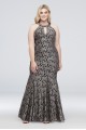 Plus Size Mermaid Gown with Contrast Lace Morgan and Co 21689W
