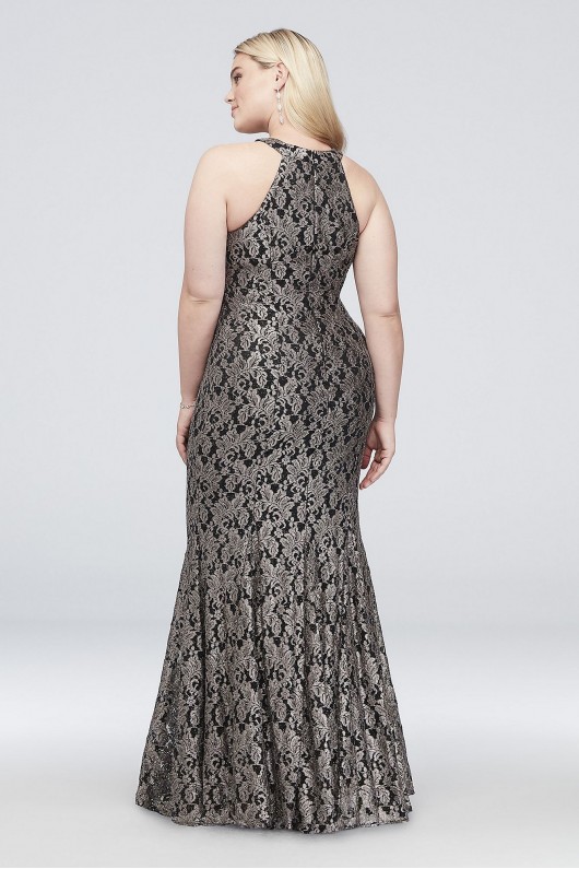 Plus Size Mermaid Gown with Contrast Lace Morgan and Co 21689W