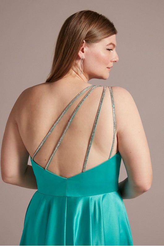 Plus Size One-Shoulder Satin A-Line with Slit Jules and Cleo D24NY22016W