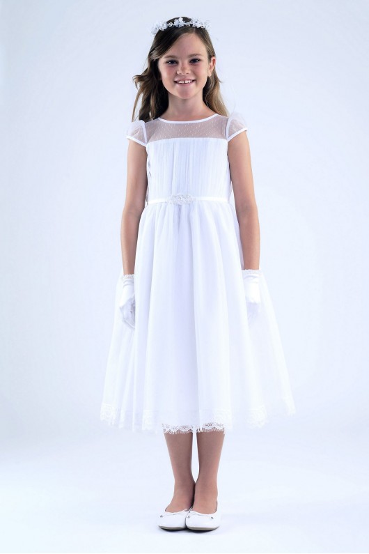 Point DEsprit Sheer Neck Communion Dress with Bel  C5-374