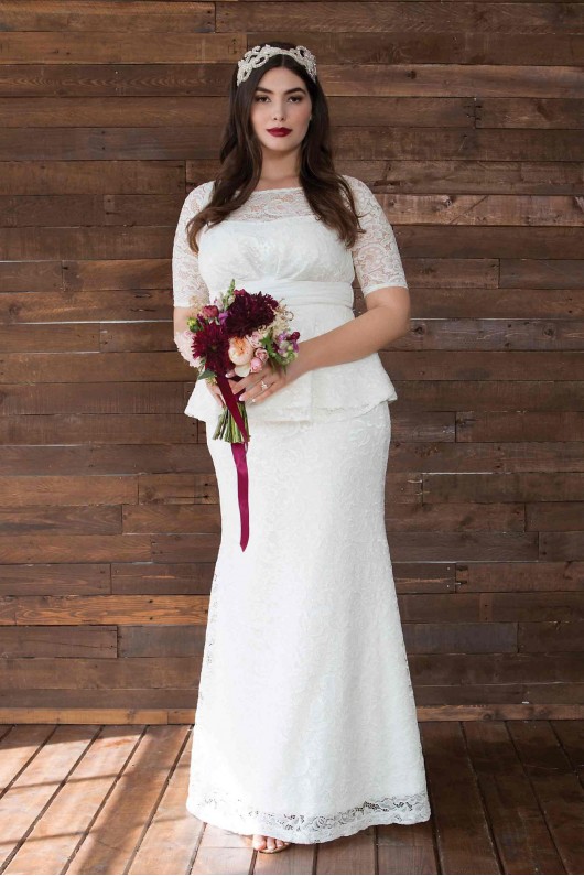 Poised Peplum Plus Size Wedding Gown Kiyonna 19150908