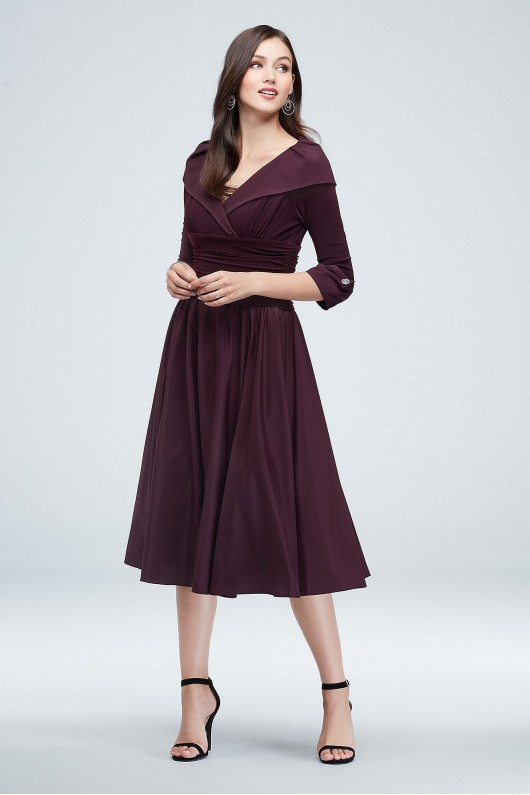 Portrait Collar and Cuff Sleeve Ruched Waist Dress Jessica Howard JHDM2599