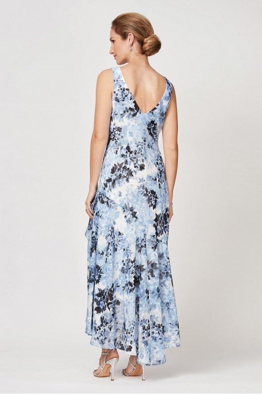 Printed V-Back High-Low Tulip Dress and Shawl Alex Evenings 8175838