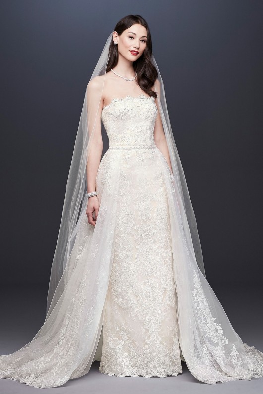 Removable Overskirt Lace Sheath Wedding Dress  4XLCWG816
