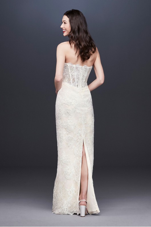 Removable Overskirt Lace Sheath Wedding Dress  4XLCWG816