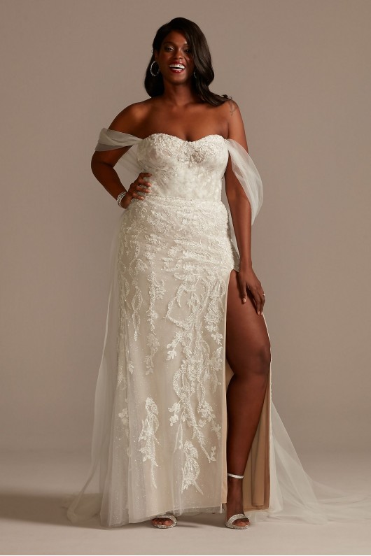 Removable Sleeve and Train Plus Size Wedding Dress  9LSSWG881