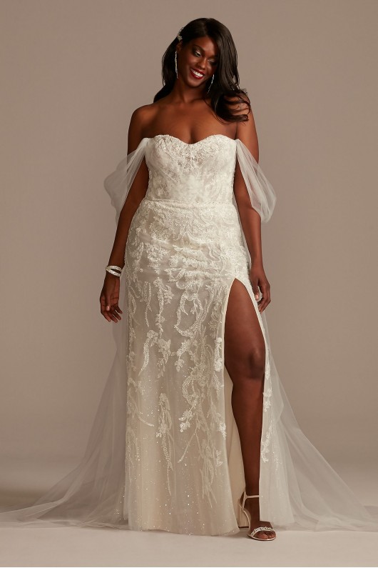 Removable Sleeves Tall Plus Bodysuit Wedding Dress  4XL9MBSWG881