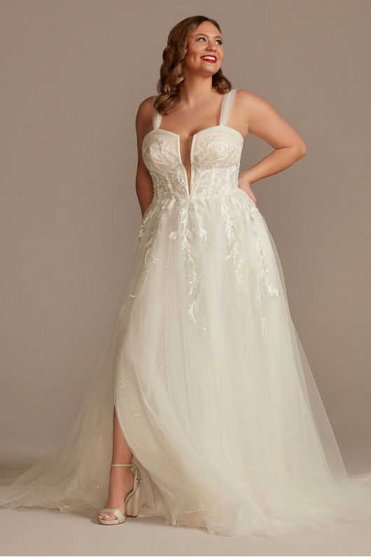 Removable Straps Tulle Plus Size Wedding Dress  9LSSWG898