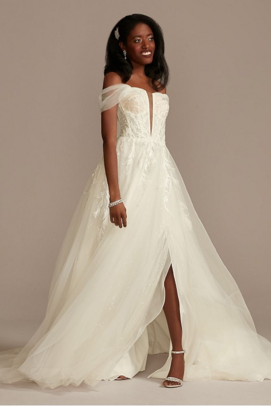 Removable Straps Tulle Wedding Dress with Slits  LSSWG898