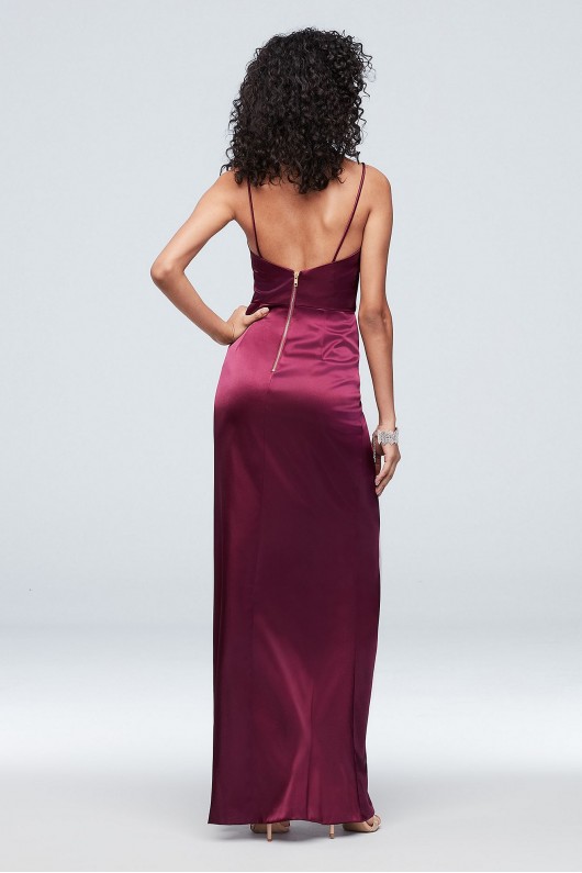 Ruched Low-Back Satin Cowlneck Sheath Dress Betsy and Adam A21847