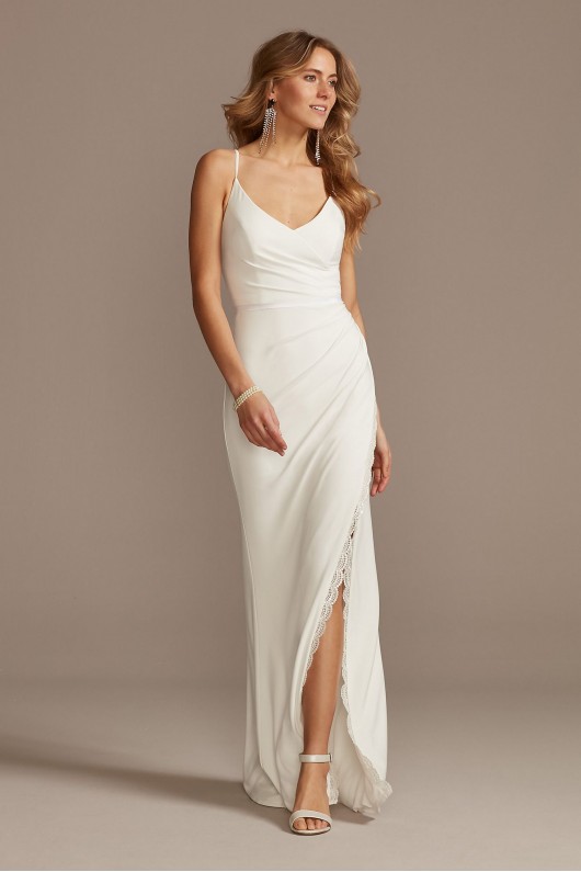 Ruched Spaghetti Strap Jersey Dress with Lace Slit DB Studio SDWG0815