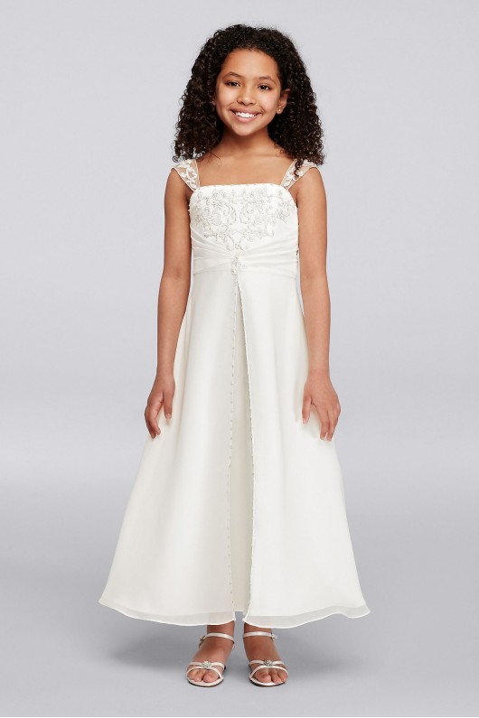 Satin A-Line Flower Girl Gown with Embroidery  FG9010