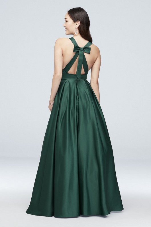 Satin Halter Gown with Bow Back Detail City Triangles 5752TP9D