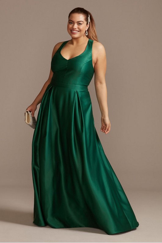 Satin Halter Plus Size Gown with Bow Back Detail City Triangles 5752TP9W