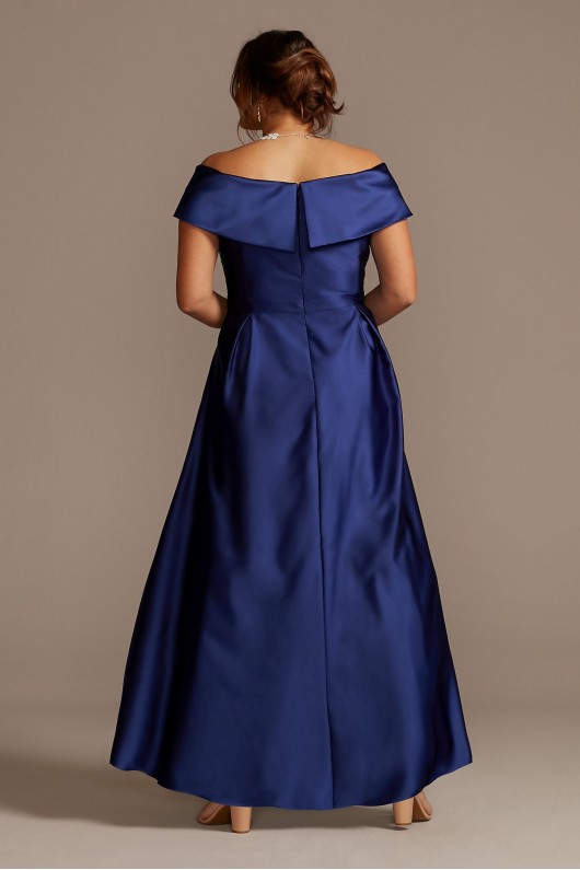 Satin Plus Size Ball Gown with Portrait Collar Xscape 3476XW