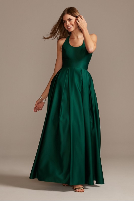 Satin Racerback Ball Gown with Cutout Morgan and Co 12772