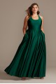 Satin Racerback Plus Size Ball Gown with Cutout Morgan and Co 12772W