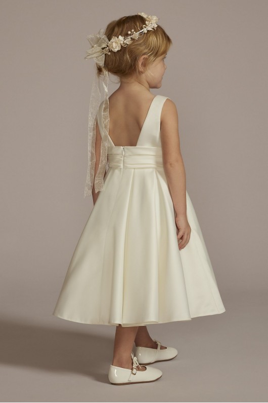 Satin Tea-Length Ball Gown Flower Girl Dress David&#039;s Bridal WG1448