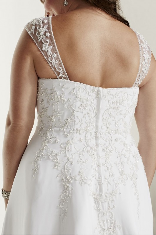 Satin Wedding Dress with Detachable Cap Sleeves  Collection 4XL9NTV9010
