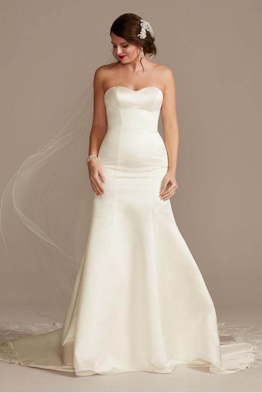 Satin Wedding Dress with Lace Cathedral Train  CWG896