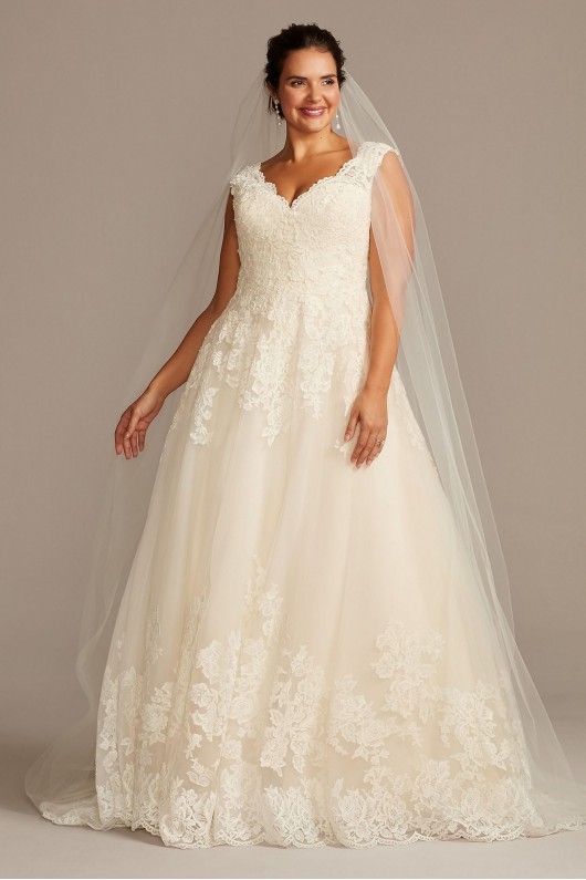 Scallop V-Neck Lace Tulle Plus Size Wedding Dress  Collection 4XL9WG3850