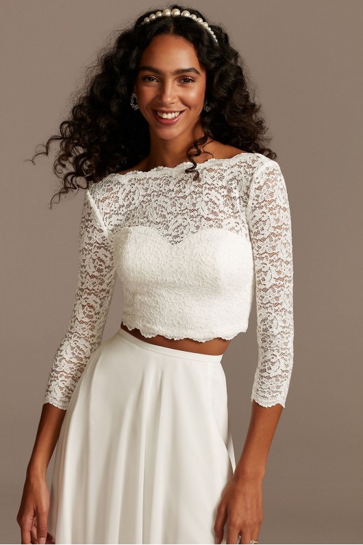Scalloped Lace 3/4 Sleeve Wedding Separates Top DB Studio DS150847