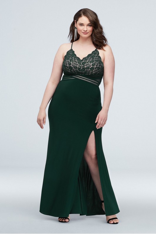 Scalloped Lace Plus Size Dress with Banded Waist Morgan and Co 12714W