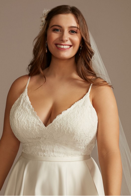 Scalloped Lace Satin Tall Plus Size Wedding Dress DB Studio 4XL9WG4034