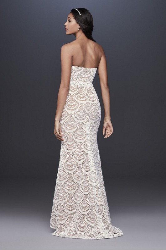 Scalloped Lace Split-Front Sheath Wedding Dress Galina WG3948