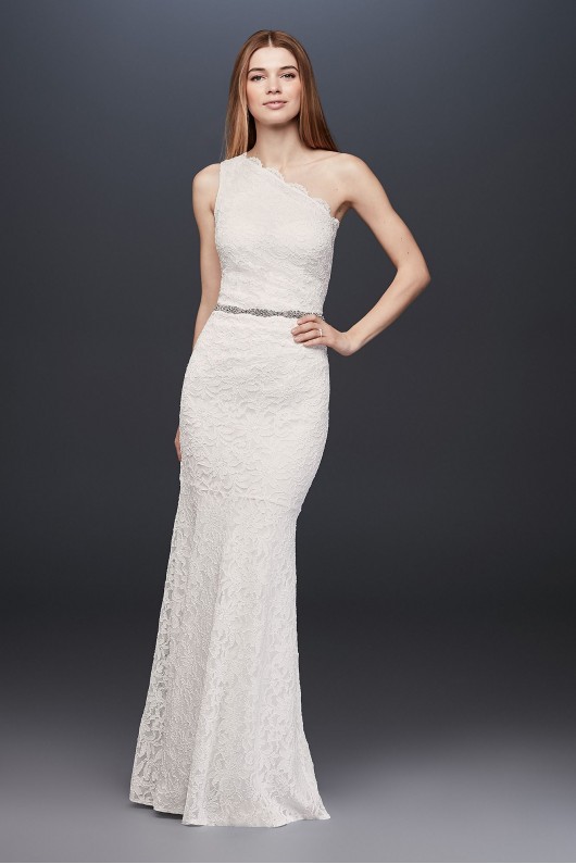 Scalloped One-Shoulder Lace Sheath Gown DB Studio 183668DB