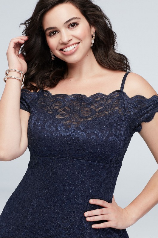 Scalloped Short Off-Shoulder Lace Plus Size Dress Morgan and Co 12395W