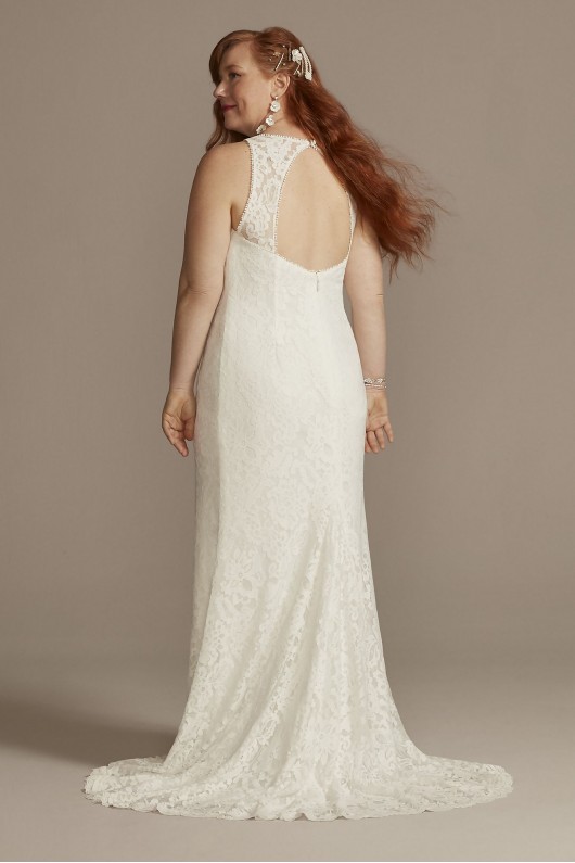 Scalloped Stretch Lace Halter Plus Wedding Dress DB Studio 9WG4047