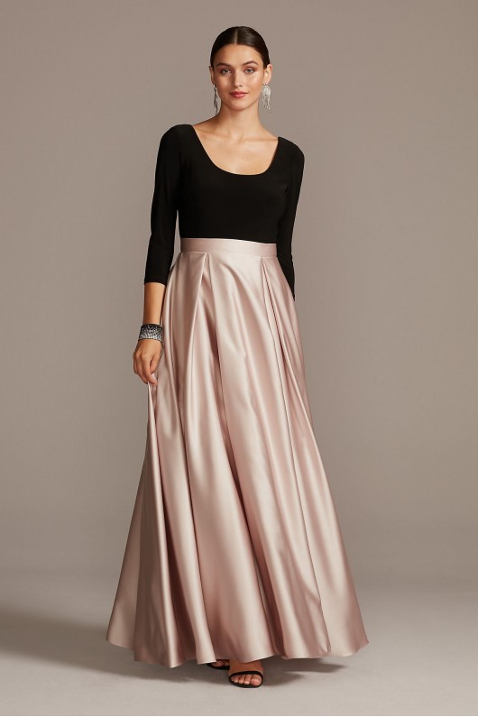 Scoop Bodice 3/4 Sleeve Gown with Satin Skirt Betsy and Adam A22424