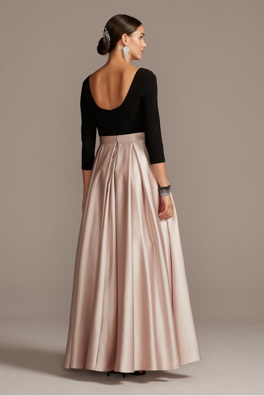 Scoop Bodice 3/4 Sleeve Gown with Satin Skirt Betsy and Adam A22424