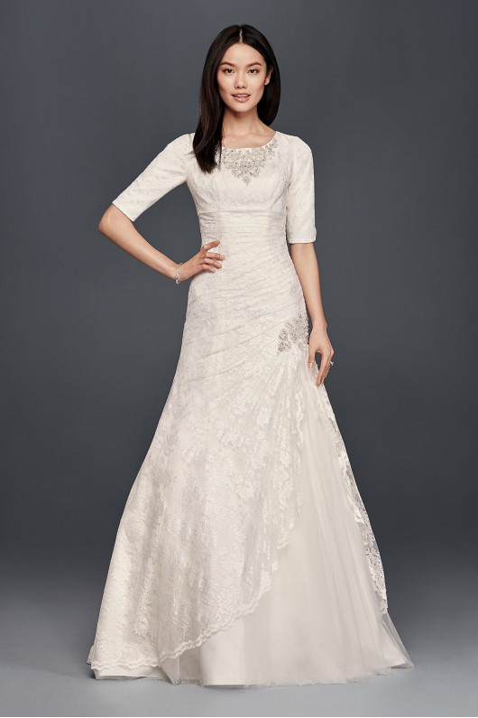 Scoop Neck Beaded Wedding Dress with 3/4 Sleeves  Collection 4XLSLYP3344