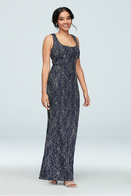 Scoop Neck Metallic Lace Gown with Beaded Capelet Ignite 7112142