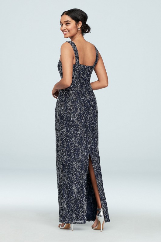 Scoop Neck Metallic Lace Gown with Beaded Capelet Ignite 7112142