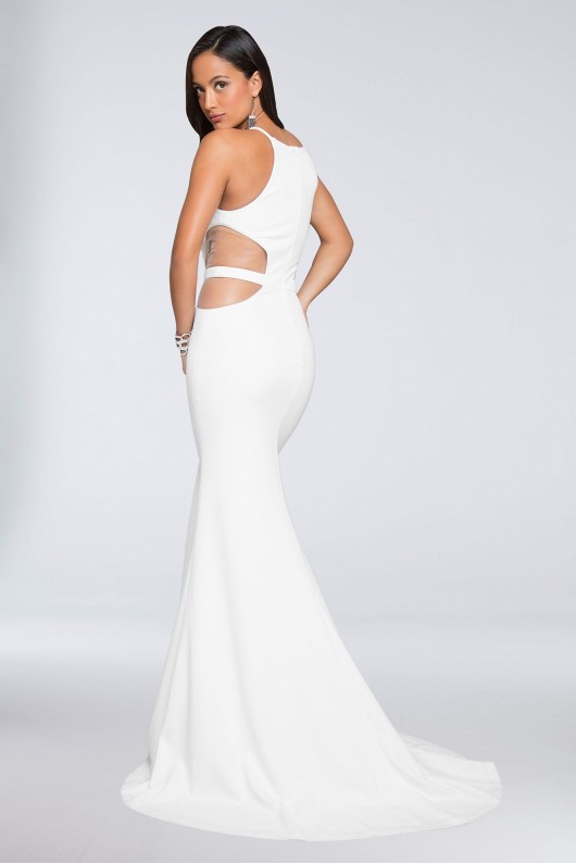 Scuba Crepe Sheath Wedding Dress with Mesh Cutouts Terani Couture 1712E3297
