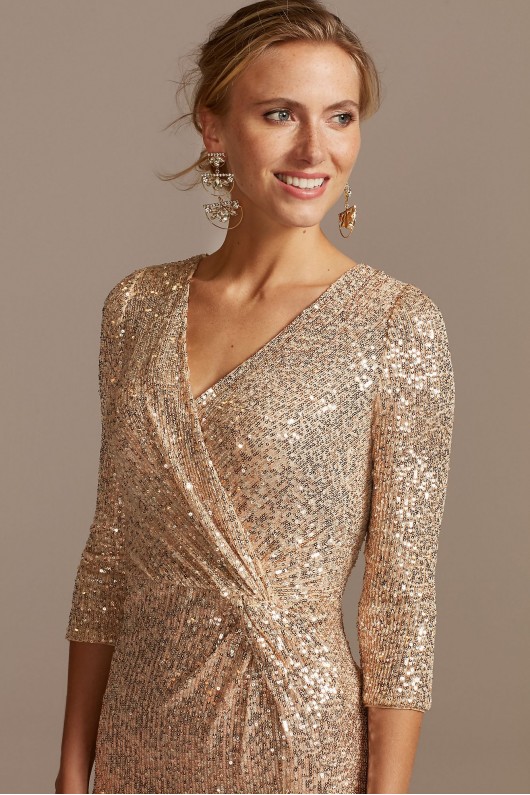 Sequin 3/4 Sleeve Wrap Front Dress with Twist Alex Evenings 8196646