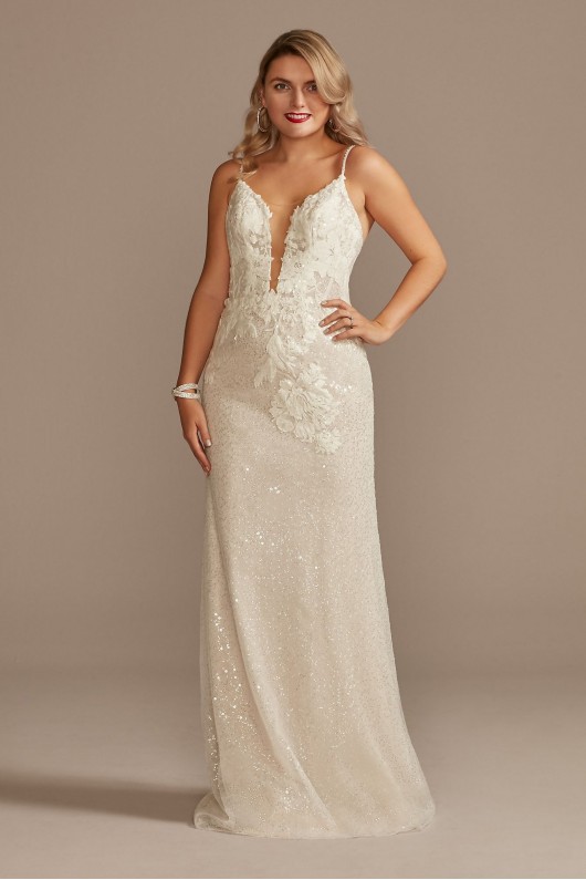 Sequin Applique Wedding Dress with Removable Train  SWG882