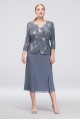 Sequin Burst Plus Size Tea-Length Dress and Jacket Alex Evenings 4962675