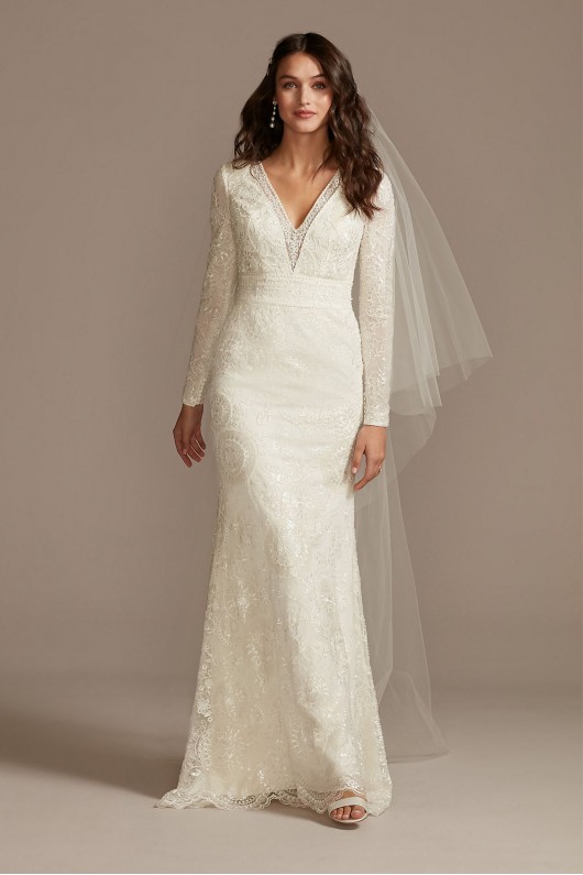 Sequin Embellished Wedding Dress with Scallop Hem Melissa Sweet MS251236