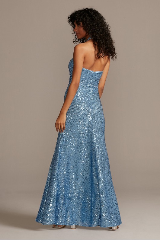 Sequin Halter Dress with Side Ruching and Slit Morgan and Co 12779