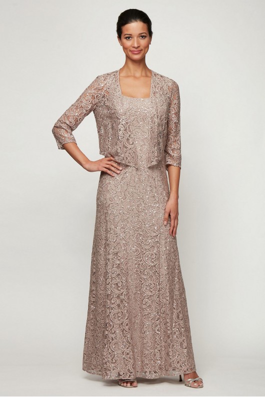 Sequin Lace A-Line Dress and Open Front Jacket  1122012