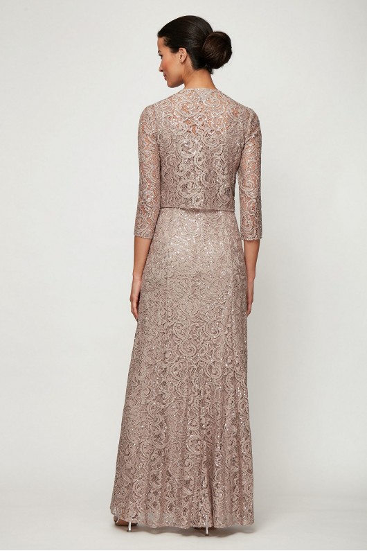Sequin Lace A-Line Dress and Open Front Jacket  1122012