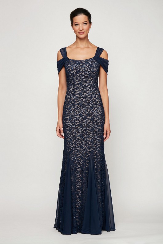 Sequin Lace Cold-Shoulder Dress with Insets Alex Evenings 81122243