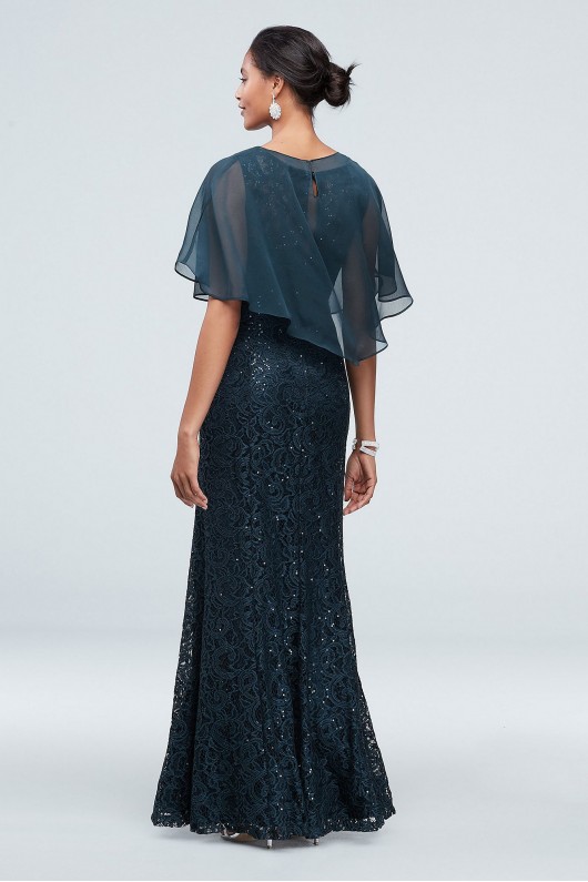 Sequin Lace Illusion Gown with Embellished Capelet Ignite 7119181