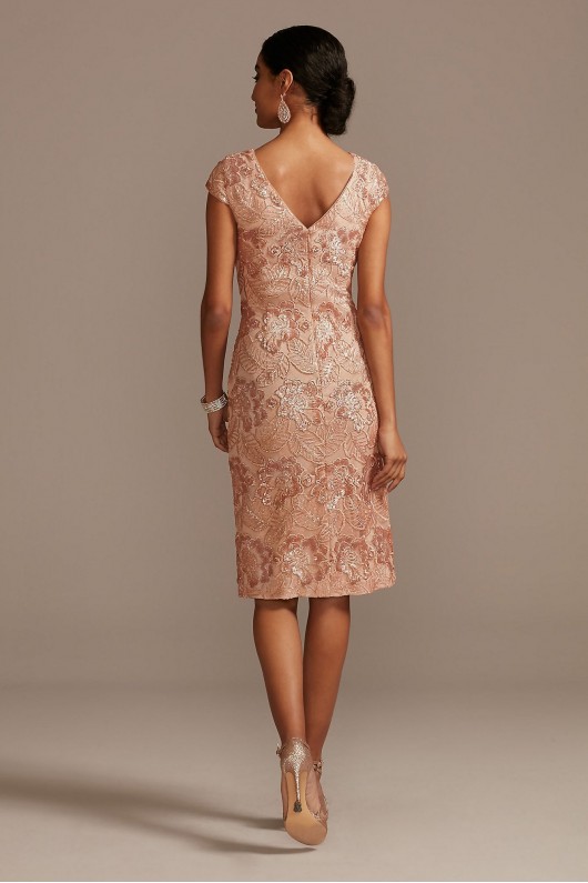 Sequin Lace Knee-Length Sheath with Cap Sleeves Alex Evenings 117654D