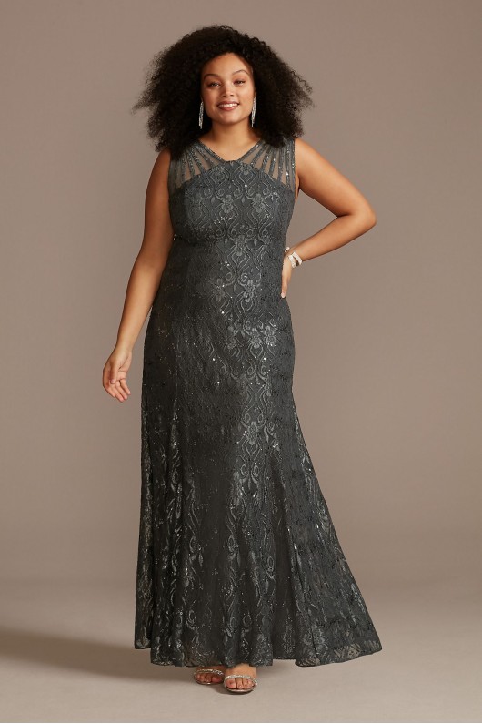 Sequin Lace Mermaid Plus Size Dress with Illusion  3198W