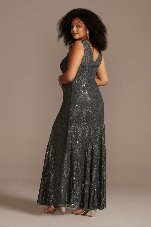 Sequin Lace Mermaid Plus Size Dress with Illusion  3198W